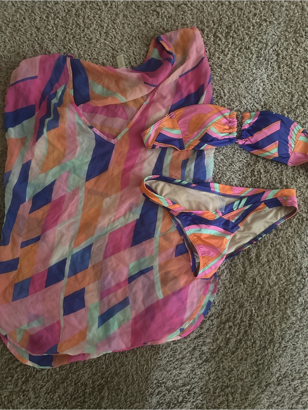 Victoria's Secret Pink Orange Blue Chevron Bikini Set with Cover-Up